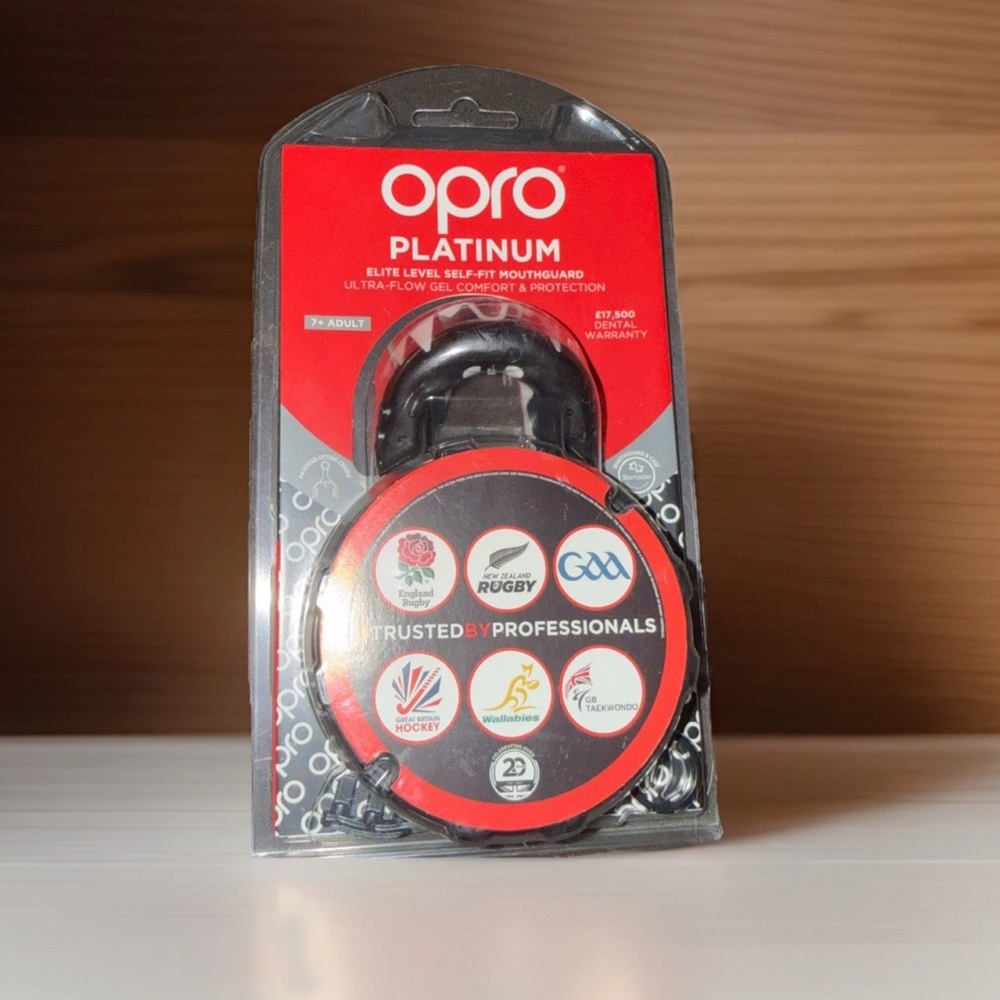 Opro Platinum Mouthguard in Black and Red
